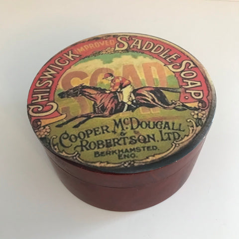 Round wooden large vintage saddle soap trinket box