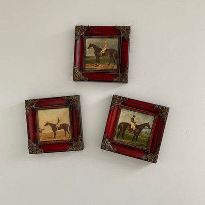3 Framed racehorses - jockeys up